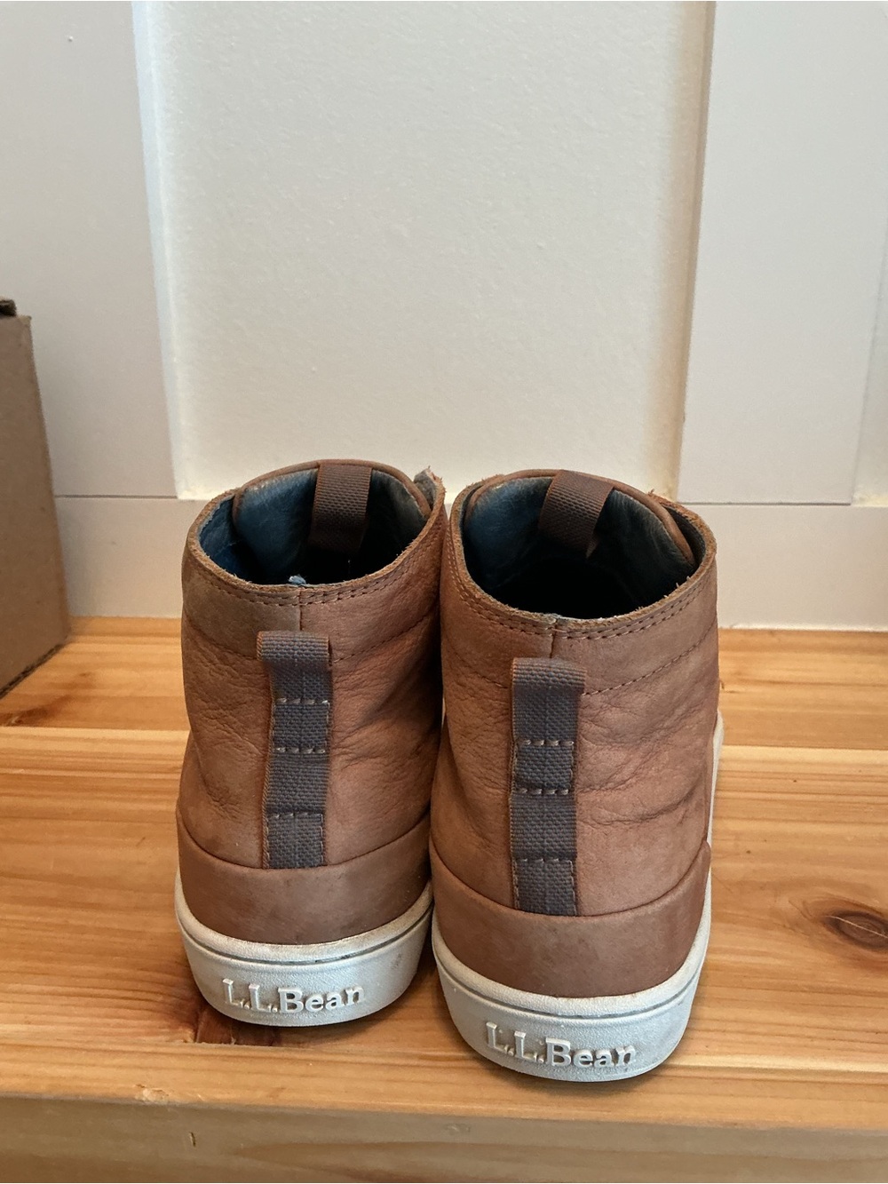 L.L. Bean Women’s Tan Leather High-Top Slip-On Sneakers - Picture 4 of 4